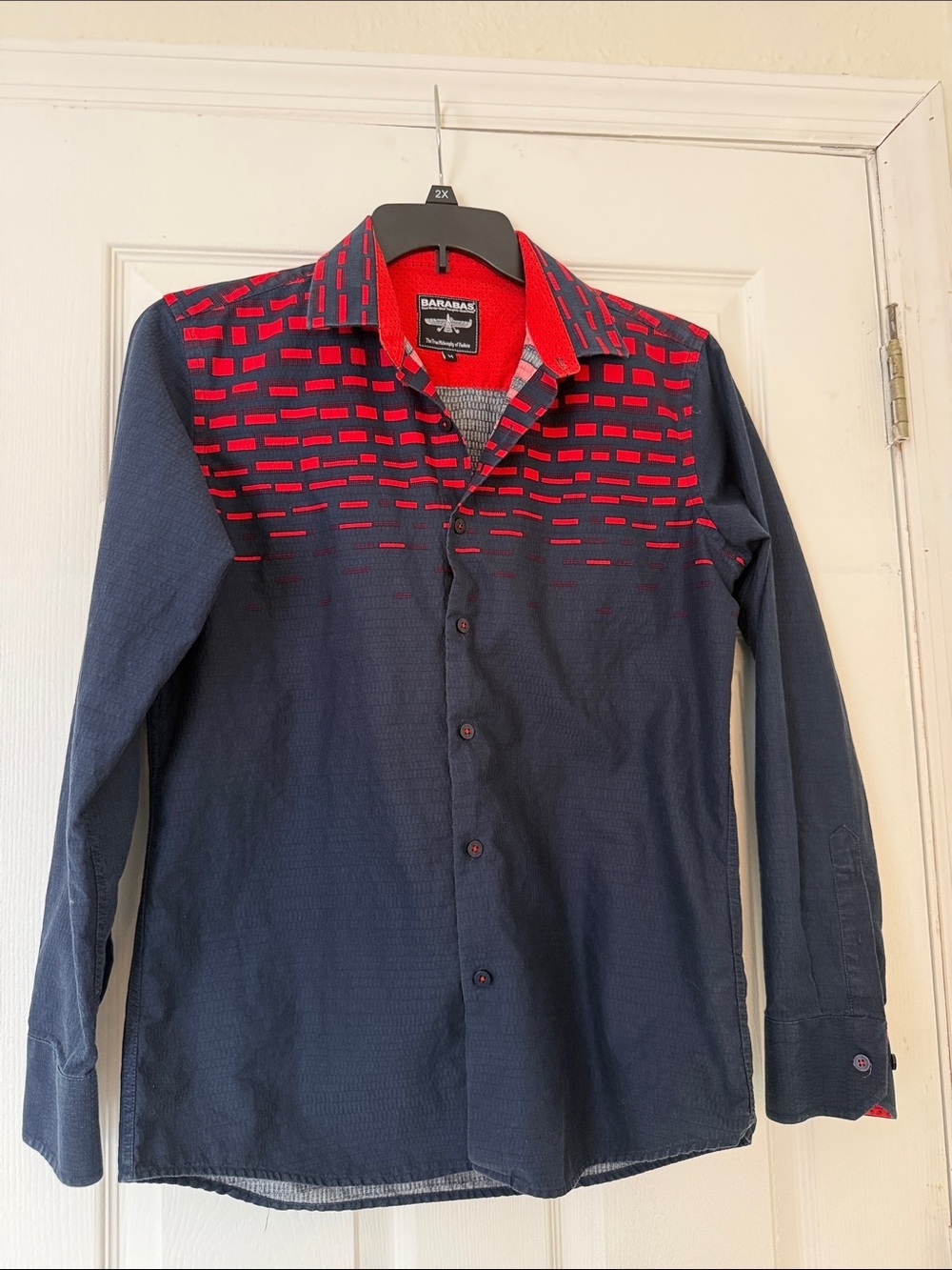 Barabas Men’s Medium Navy Red Geometric Button Up Shirt Long Sleeve